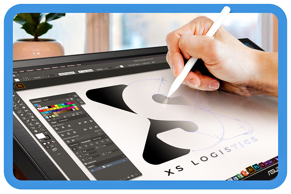 Image of graphic designer creating a logo on a tablet